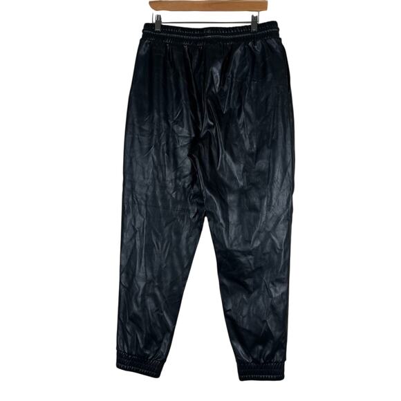 Rue21 Faux Leather Joggers Womens L Black Drawstring Stretch High Rise Biker - Picture 4 of 5